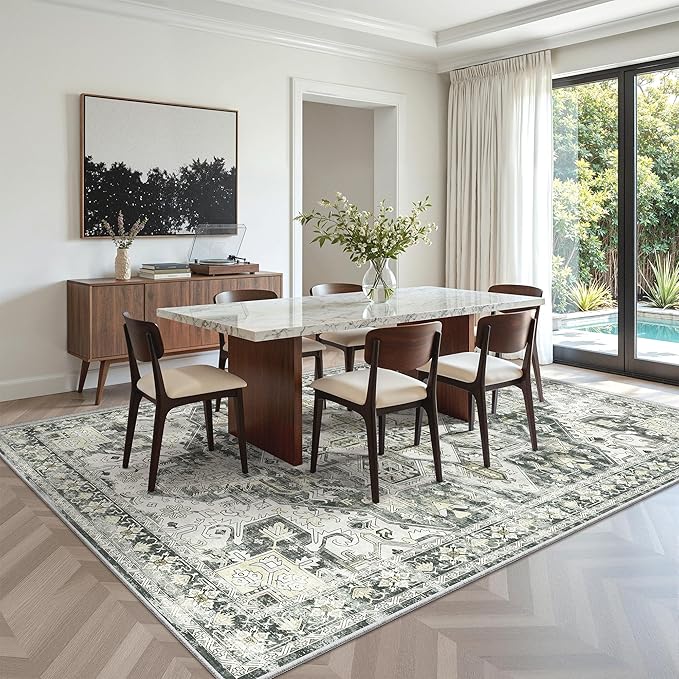 zesthome 5x7 Washable Rug-Stain Resistant Area Rugs for Living Room, Ultra-Thin Vintage Rugs, Non-Slip Backing Rug, Low Pile Large Area Rug, Boho Home Decor