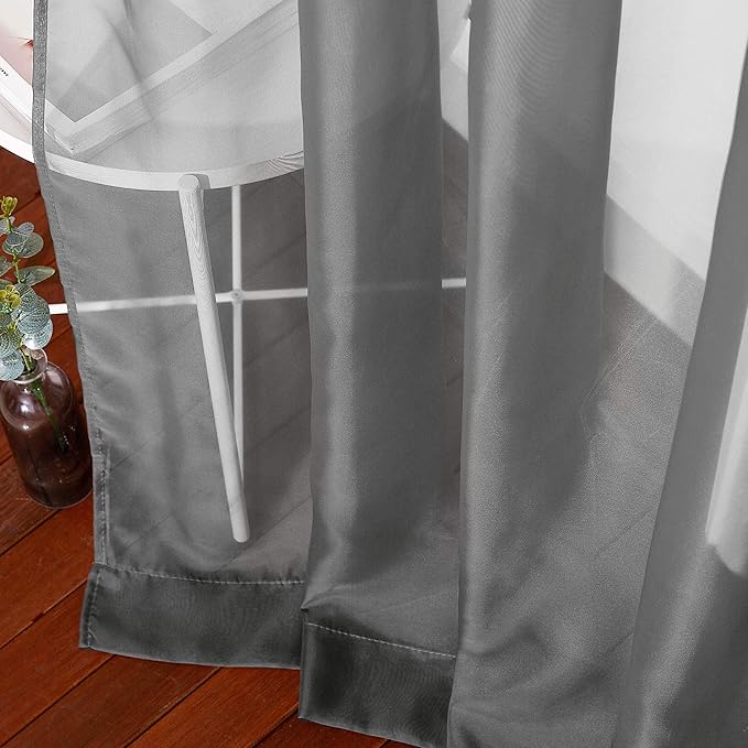 NICETOWN Sheer Curtains 108" Extra Long - Grommet Top Soft Voile Texture Window Draperies for Villa/Cottage (108" Wide Total 2 Pieces, Dark Grey)