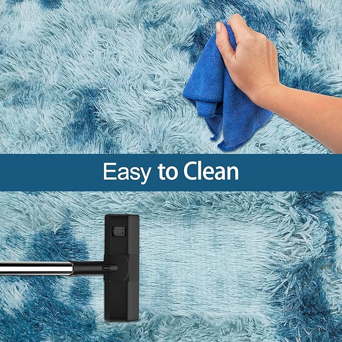 Super Soft Fluffy Living Room Area Rug 2x10 ft Tie-Dyed Light Blue Shaggy Furry Carpet Washable Non-Slip Floor Rugs Bedroom Bedside Nursery Rug Fuzzy Girls Boy Dorm Home Decor Aesthetic