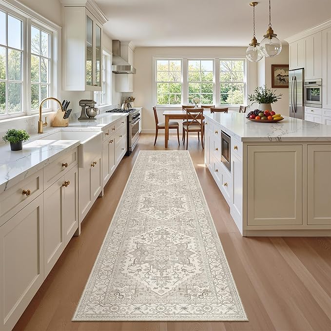 Madane Runner Rugs for Hallway 2x10 Long Washable Non-Slip Hallway Runner Rug Low-Pile Stair Kitchen Runner Soft Throw Carpet for Entrance Living Dining Laundry Room (Beige/Brown, 2 x 10)