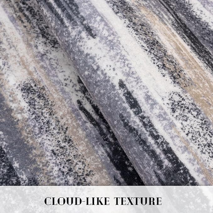 Lansny Modern Abstract Runner Rug 2.6x8, Grey Black Multi Washable Kitchen Runner Non-Slip Soft Hallway Rug Runner Thin Print Faux Wool Carpet for Entryway Bedroom Laundry Room Indoor Home Decor