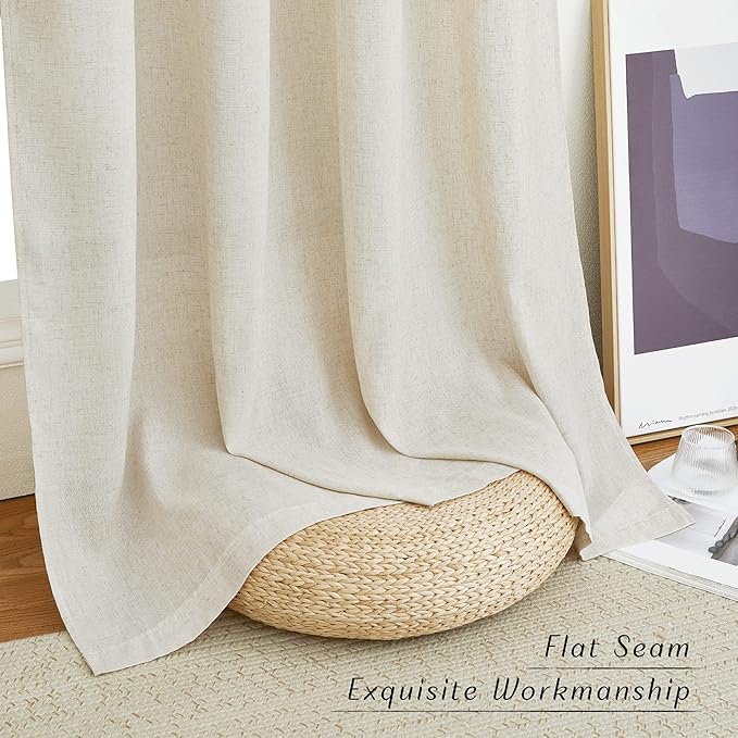 NICETOWN Textured Linen Sheer 108 inch Curtains for Living Room, Grommet Privacy Translucent with Light Filter Thick Flax Sheer Drapes for Bedroom, Natural, W55 x L108, 2 Panels