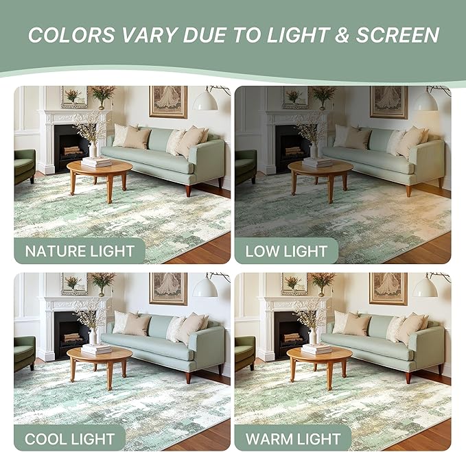 Runner Rug for Hallway Kitchen, 2'6"x6' Machine Washable Runners Rug for Entryway, Soft Modern Abstract Throw Rugs, Low Pile Floor Cover with Non Slip Backing, Light Green