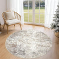 UERMEI 4ft Round Area Rug Living Room Rugs - 4x4 Washable Neutral Modern Abstract Soft Thin Rug Indoor Floor No Slip Rug Carpet for Bedroom Under Dining Table Home Office Decor - Brown Grey