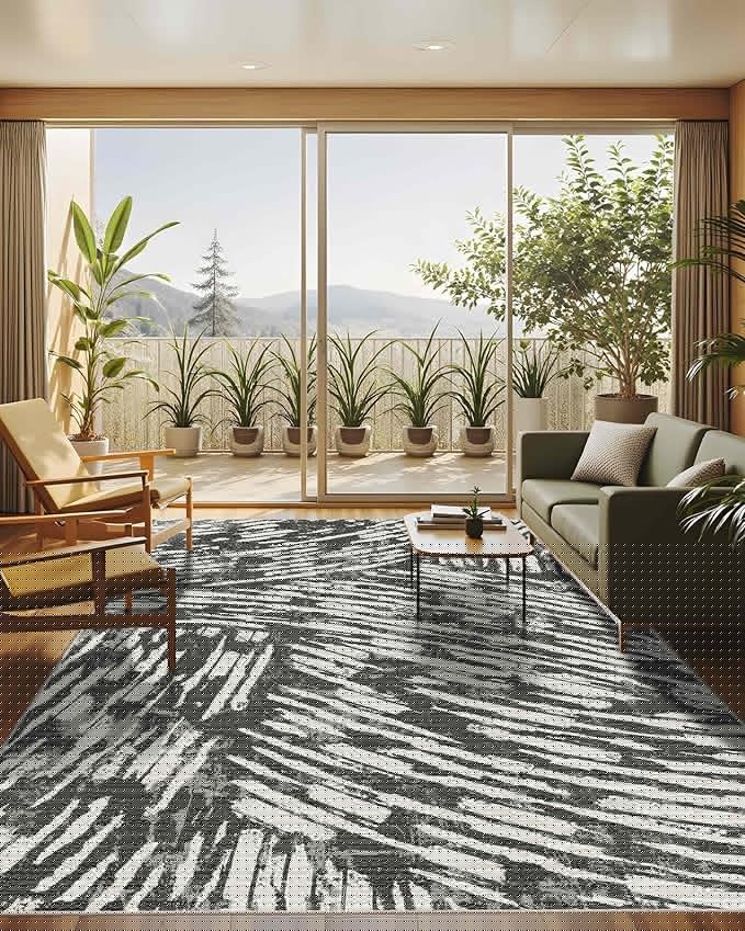 Latte&Fog 8x10 Area Rugs for Living Room, Large Modern Abstract Washable Rug, Boho Non Slip Low Pile Carpet for Indoor Bedroom Dining Room, Office, Dorm, Classroom, Farmhouse and Kids Room
