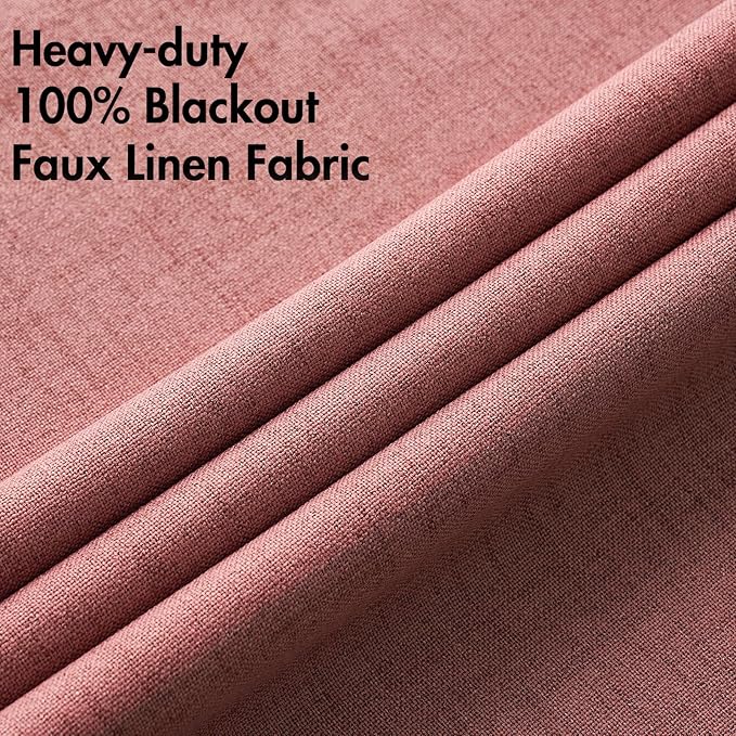 MIULEE 100% Blackout Linen Textured Curtains for Bedroom Solid Thermal Insulated Dusty Rose Grommet Room Darkening Curtains & Drapes Luxury Decor for Living Room Nursery 42 x 63 Inch (2 Panels)