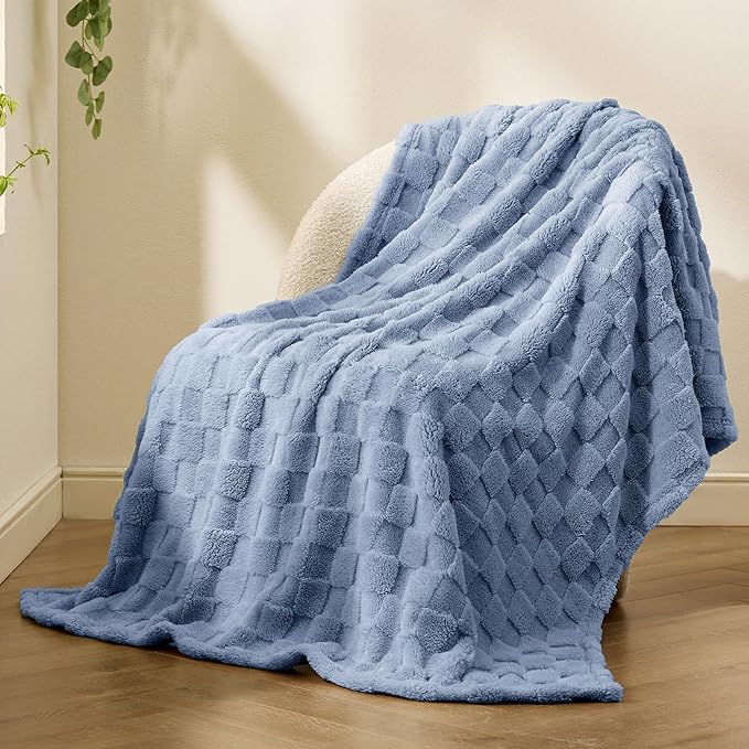 Bedsure GentleSoft Ashley Blue Throw Blanket for Couch - Super Soft Cozy Blankets Gifts for Kids Girls, Cute Small Fleece Throws for Bedroom Home Decor, 50x70 Inches
