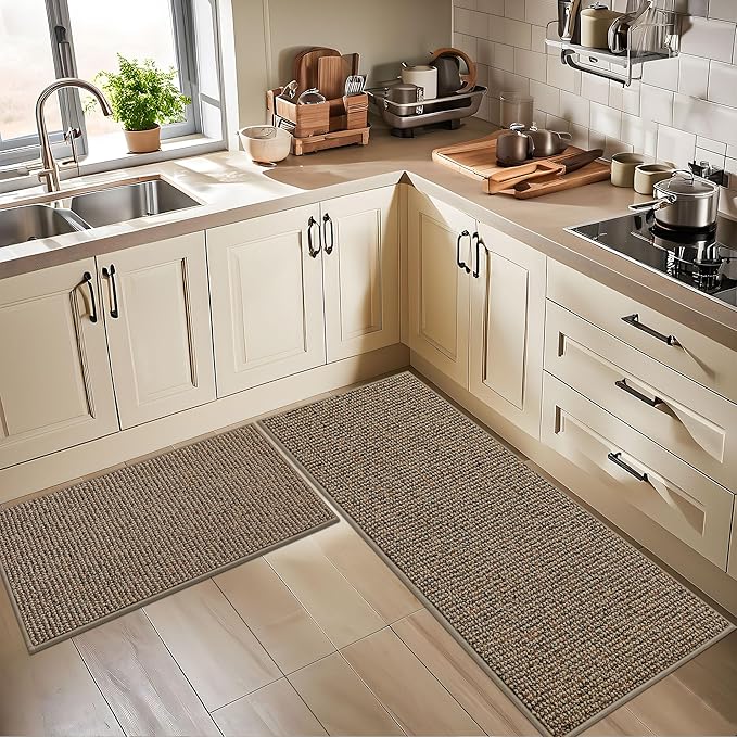 BEQHAUSE Kitchen Runner Rugs 24"x60", Non-Slip Kitchen Mats for Floor, Super Absorbent and Stain Resistant Kitchen Rug, Machine Washable Rugs for Kitchen, Hallway, Laundry & Sink, Taupe