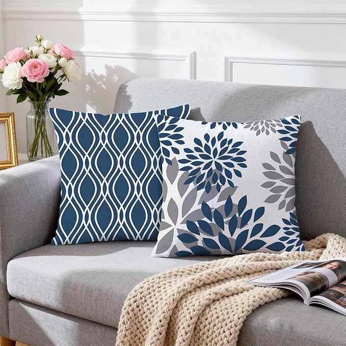 Hexagram Geometric Blue Pillow Covers 20x20 Set of 4, Decorative Outdoor Boho Modern Throw Pillow Covers, Home Sweet Home Farmhouse Cushion Case for Couch Sofa Bedroom Indoor Decor(No Insert)