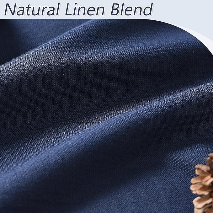 Guken Navy Blue 100% Blackout Linen Curtains 102 Inch Length 2 Panels Set for Living Room Bedroom Back Tab Thermal Insulated Black Out Linen Drapes Room Darkening Window Curtains,52x102