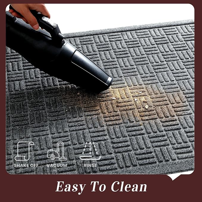 Mibao Front Door Mat Indoor Outdoor Entrance, Dirt Trapping Waterproof All-Season, All-Weather Doormat, Non-Slip Durable Natural Rubber Low Profile Easy Clean Patio Entrance Mat, 29.5" x 17", Grey