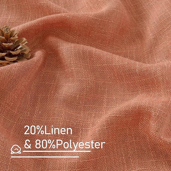 LAMIT Terracotta Linen Boho Curtains 80 inch Length, Light Filtering Semi Sheer Panels Back Tab and Rod Pocket Neutral Panels for Bedroom/Living Room, 52 x 80 Inch