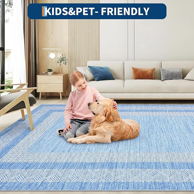 Washable 2.5x10 Kitchen Runner Rug, Easy Clean Geometri Rugs for Hallway Entryway, Indoor Outdoor Non Slip Rug Farmhouse Morden Carpet Door Mat Area Rug for Laundry Room Light Blue