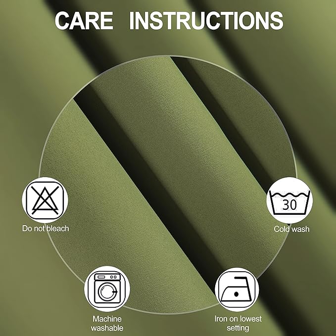 LEMOMO Olive Green Blackout Curtains/52 x 84 Inch Long/Set of 2 Curtain Panels/Thermal Insulated Room Darkening Curtains for Bedroom