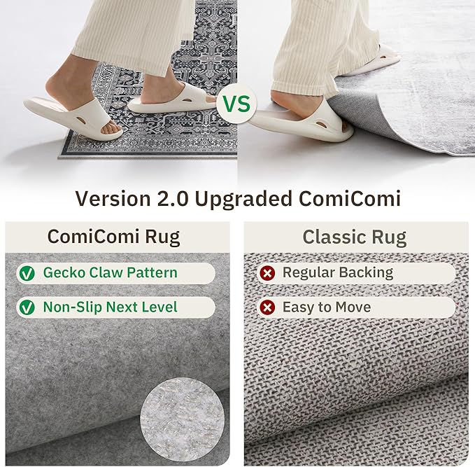 Hallway Washable Runner Rug 2x12 - Non Slip Vintage Kitchen Runner Rugs for Entryway Low-Pile Waterproof Long Runners for Living Room Bedroom Medallion Indoor Floor Mat for Bathroom Laundry Black