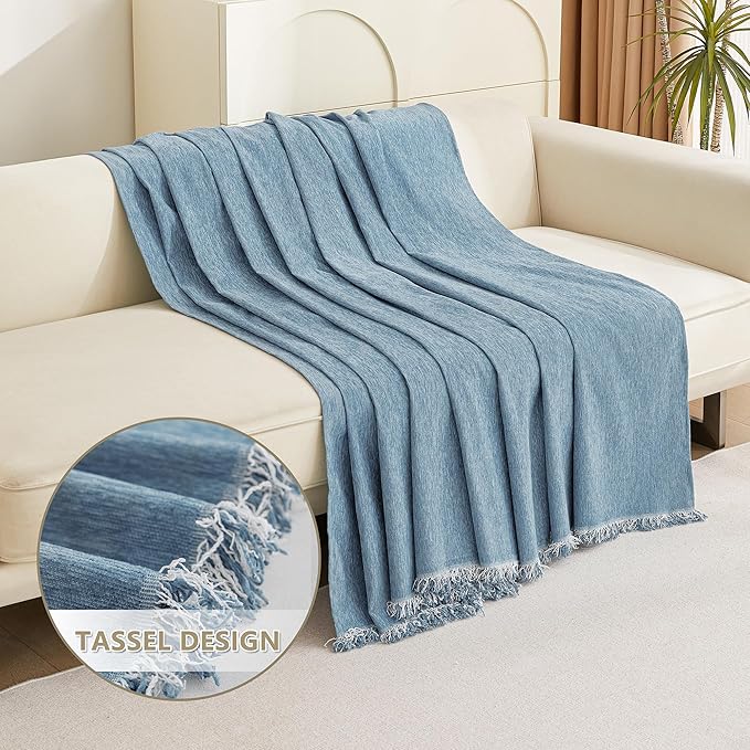 MYSKY HOME Couch Cover Sofa Covers, Sectional Couch Covers for 3 Cushion Couch Sofa, Chenille Sofa Slipcovers, Futon Covers, Machine Washable, Soft Furniture Protector for Kid, 91" x 134", Blue