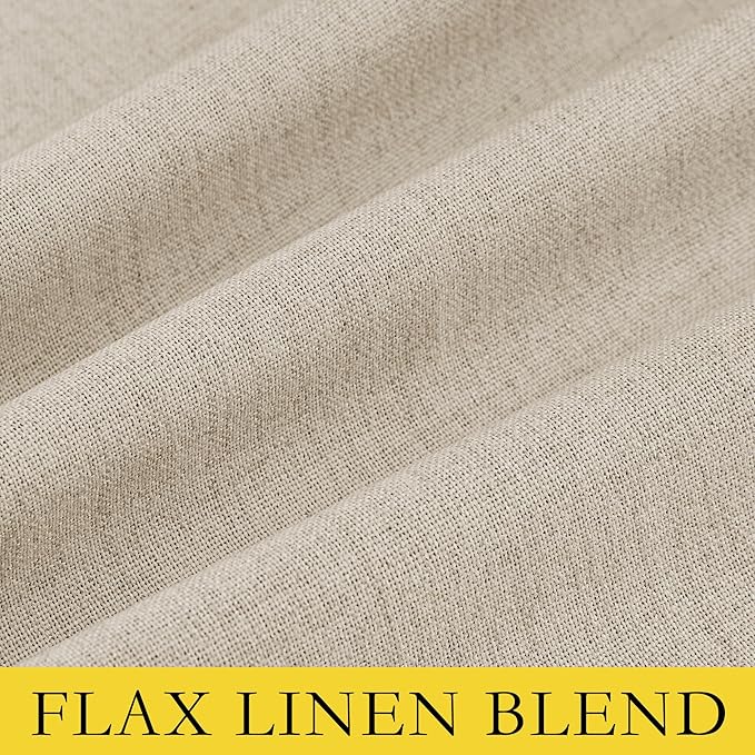 NICETOWN Cream 100% Blackout Linen Curtains 45 inch Long Burg for Living Room, 1 Pair, 52" Width Each Panel, Farmhouse Thick Completely Blackout Window Treatment Thermal Insulated Drapes