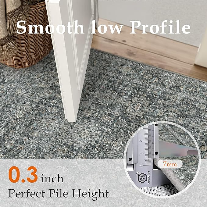 5x7 Washable Area Rug for Living Room Bedroom Vintage Black Grey Soft Low Pile Carpet Traditional Retro Non Slip Throw Rug for Dining Room Entryway Indoor Dorm Kitchen