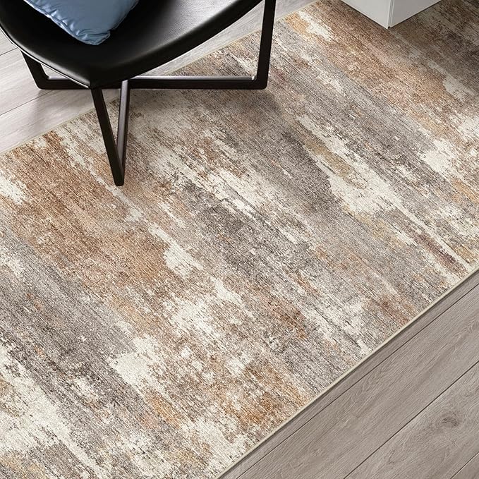 2x3 Washable Entryway Area Rug: Modern Abstract Small Runner Rug for Hallway Soft Non Slip Door Mat with Rubber Backing Low Pile Thin Floor Carpet for Kitchen Bathroom Bedroom Indoor(Brown/Brick,2x3)