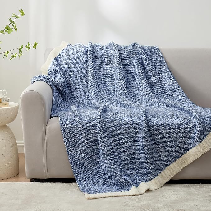 Snuggle Sac Royal Blue Throw Blankets for Couch, Super Soft Warm Blankets Cozy Knit Fuzzy Plush Lightweight Throws for Sofa, Bed,Living Room, Royal Blue, 50x60 inches