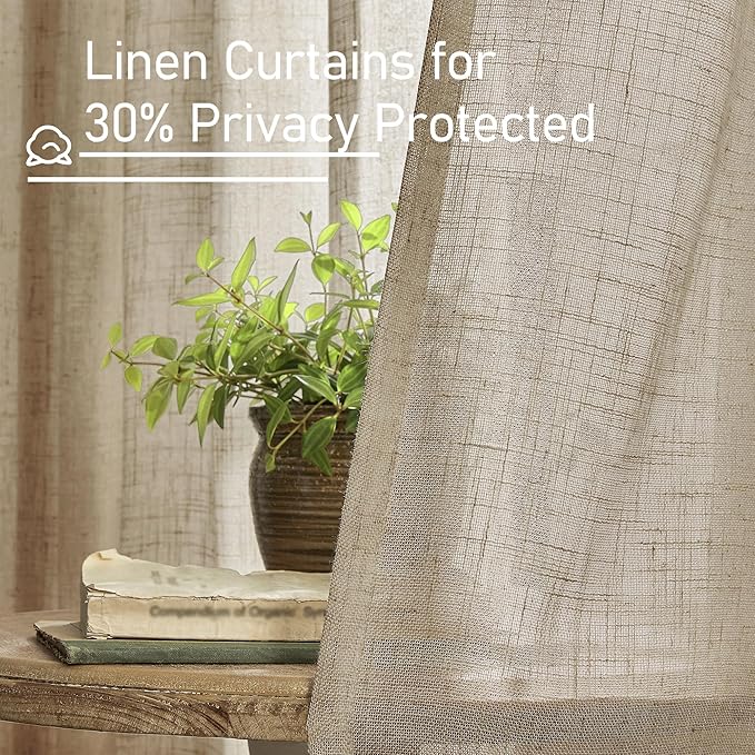 LAMIT Linen Semi Sheer Curtains 96 inches Long 2 Panels Set, Light Filtering Panels Back Tab and Rod Pocket Floor to Ceiling Curtains for Bedroom/Living Room, Taupe, 52 x 96 Inch