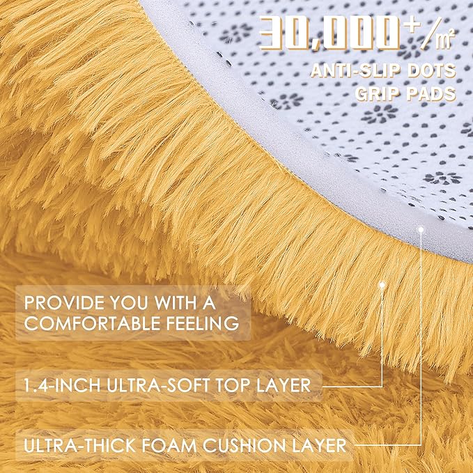 OLANLY 6x9 Machine Washable Large Area Rugs for Living Room, Bedroom, Soft Fluffy Shaggy Bedside Rug, Indoor Floor Carpet for Kids Girls and Boys, Dorms, Nursery, Home Decor Aesthetic, Mustard Yellow