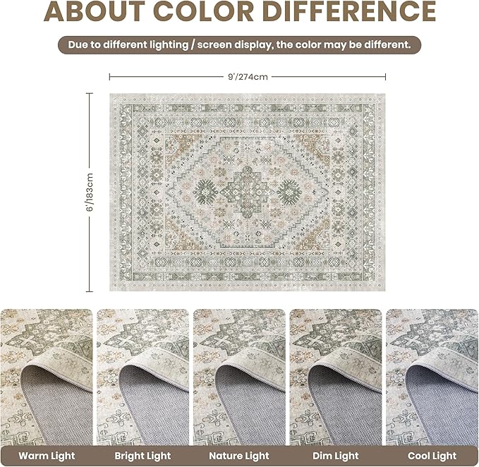 zesthome 6x9 Area Rug, Super Soft Washable Rugs for Living Room, Non-Slip Stain Resistant Vintage Rugs, Ultra-Thin Large Area Rugs (Brown/Grey,6'x9')