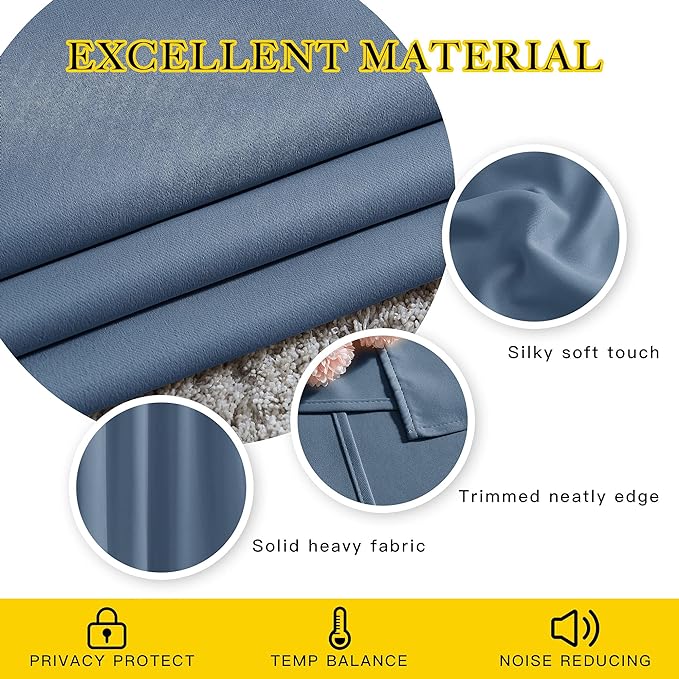 NICETOWN Blackout Curtain Drapes for Living Room - Decorative Thermal Insulated Solid Grommet Top Room Darkening Window Treatments (Stone Blue, 1 Pair, 66 x 72-Inch)