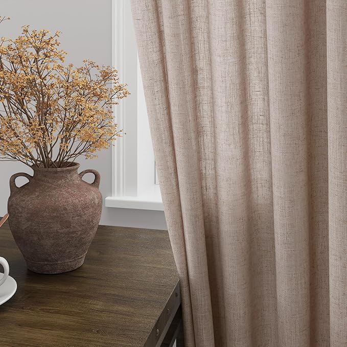 Nanspring Oatmeal Semi Sheer Curtains 72 Inches Long 2 Panels Set for Bedroom Back Tab Rod Pocket Light Filtering Privacy Drapes Cotton Linen Textured Farmhouse Living Room Curtain 52X72 Inches