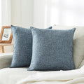 HPUK Linen Throw Pillow Covers Pack of 2, 18x18 Inch Accent Cushion Covers for Living Room, Bedroom, Decorative Solid Color Pillow Covers for Couch, Sofa, Chair, Blue