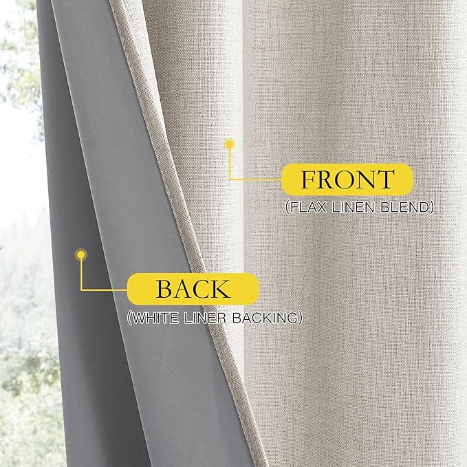 NICETOWN Brich Vintage Open Linen Weave Flax Thermal Curtains, 100% Blackout Curtains 72" Long for Dining Room, Soundproof Window Treatment Drapes for Laundry Room, 62" Wide Per Panel, Set of 2