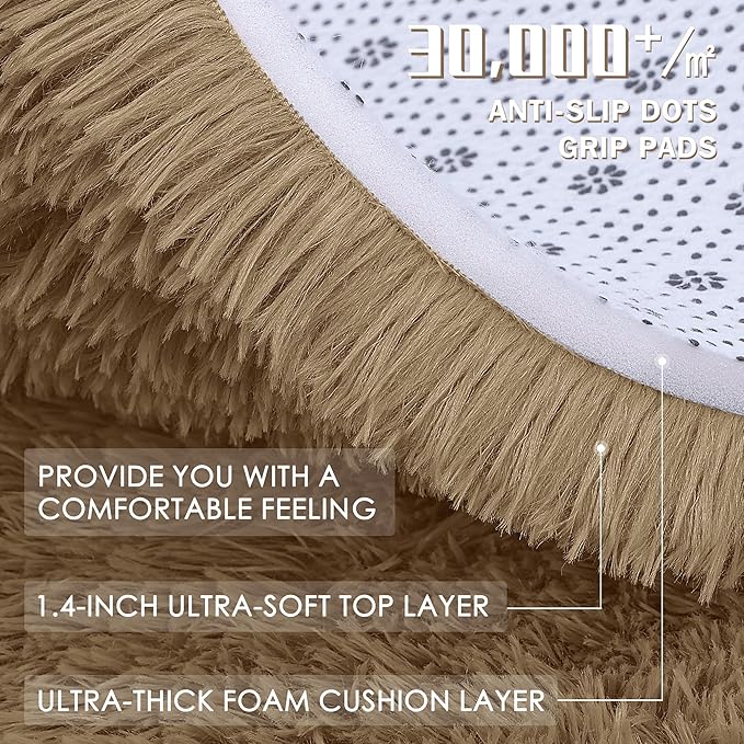 OLANLY 2x4 Machine Washable Runner Rugs for Hallway, Soft Fluffy Shaggy Bedside Rugs for Bedroom, Living Room, Indoor Floor Carpet for Kids Girls and Boys, Home Decor Aesthetic, Taupe
