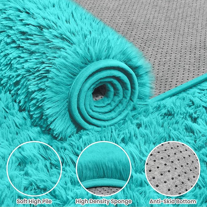 4x6 Area Rugs for Living Room Rug: Soft Fluffy Shag Teal Blue Rugs for Bedroom, Non-Slip Large Fuzzy Plush Rug Indoor Floor Carpet for Nursery Kids Boys Girls Room, Dorms, Playroom, Modern Home Decor