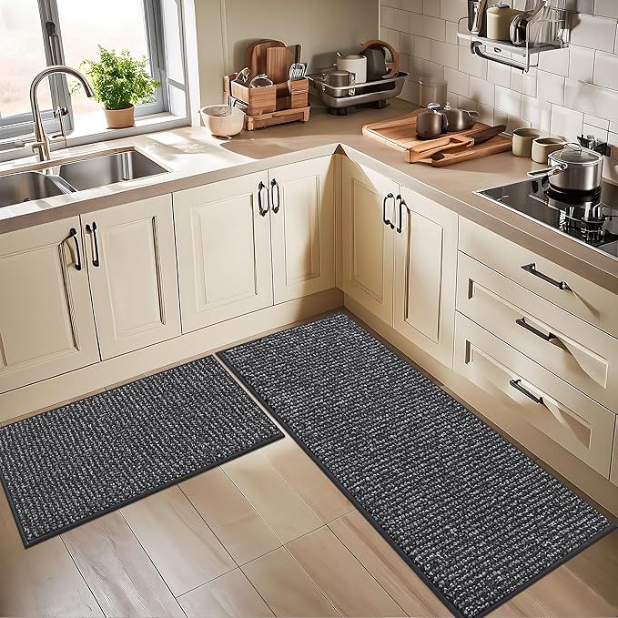BEQHAUSE Kitchen Runner Rugs 24"x84", Non-Slip Kitchen Mats for Floor, Super Absorbent and Stain Resistant Kitchen Rug, Machine Washable Rugs for Kitchen, Hallway, Laundry & Sink, Charcoal