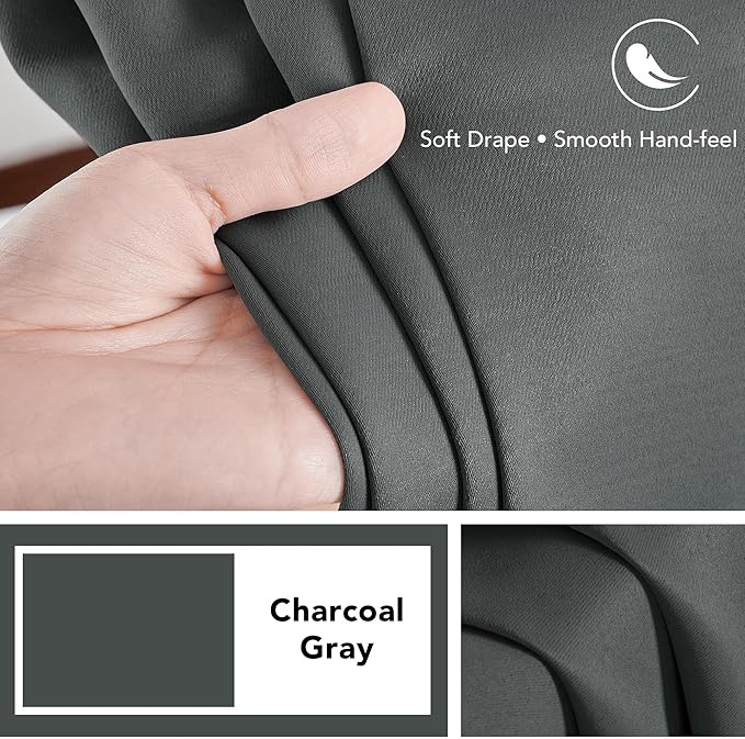 Deconovo Blackout Curtains, Thermal Insulated, W70 x L108 2 Panels, Back Tab, Machine Washable, Room-Darkening Drapes for Bedroom/Living Room Dark Grey