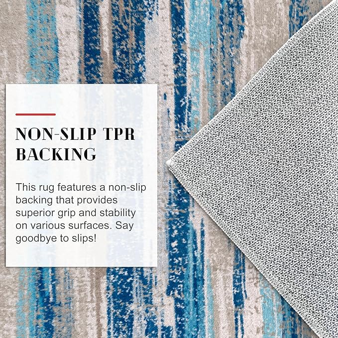 Lansny Modern Abstract 5x7 Machine Washable Area Rug Non-Slip Soft Bedroom Living Romm Rug Blue Ultra Thin Print Faux Wool Floor Carpet Throw Rugs for Nursery Playroom Dining Room Indoor Office