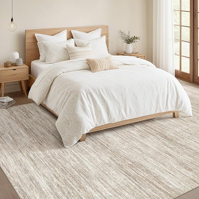 Nakagishi 6X9 Area Rugs Living Room: Washable Large Vintage Rug Neutral Non-Slip Soft Stain Resistant Indoor Carpet for Bedroom Nursery Dining Room Office Playroom - Brown-01