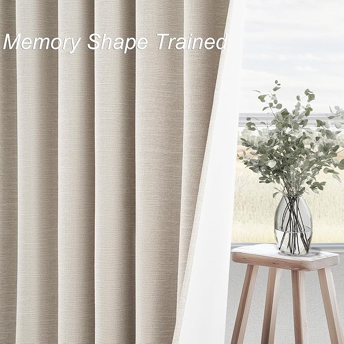 Oatmeal 105 Inch Long Curtains for Living Room Custom,Sun Blocking Elegant Internet Farmhouse Curtains Burg for Bedroom Aesthetic Thermal Blackout Drapes Fabric Thick 2panels Back Tab Hooks Pleated
