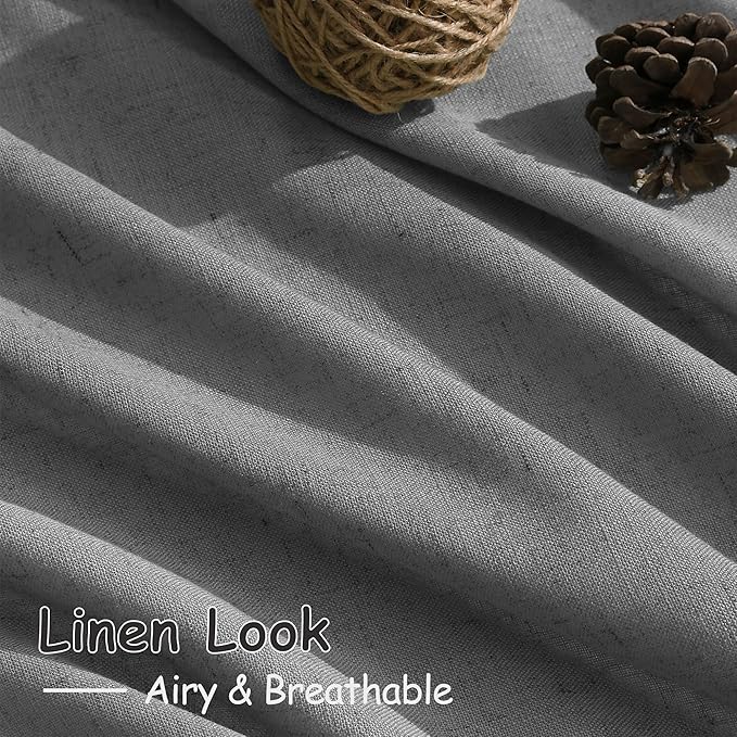 Extra Long Dark Grey Linen Curtains 2 Panels 102 Inches Long for Living Room Cotton Linen Textured Window Curtain Back Tab Rod Pocket Light Filtering Semi Sheer Drapes 102 Inch Length for Bedroom