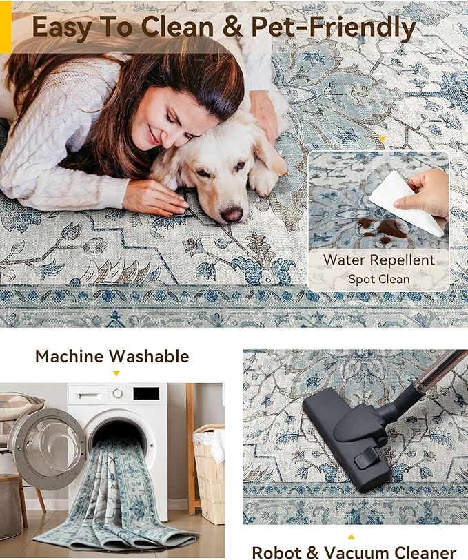 Area Rugs 2'x5' Runner Rug Non Slip Washable for Kitchen Hallway Bedroom Beside Laundry Room Bathroom Rug, Floor Carpet, Light Blue Navy Beige Gray White