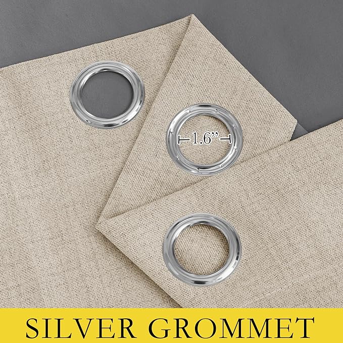 NICETOWN Cream Thick Linen Blend 100% Blackout Curtains 63" Long 2 Panels Set for Bedroom, 42" Wide, Rustic Grommet Thermal Insulated Flax Textured Full Blackout Window Draperies with Grey Liners
