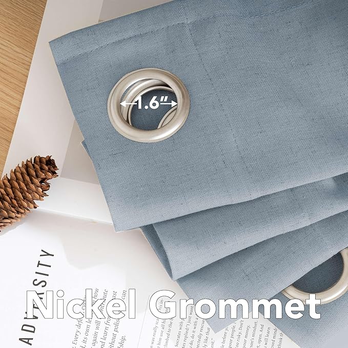 H.VERSAILTEX Linen Curtains Home Decorative Nickel Grommet Semi Sheer Curtains Privacy Added Energy Saving Light Filtering Window Treatments Draperies for Bedroom, Stone Blue, 2 Panels, 52 x 84 - Inch