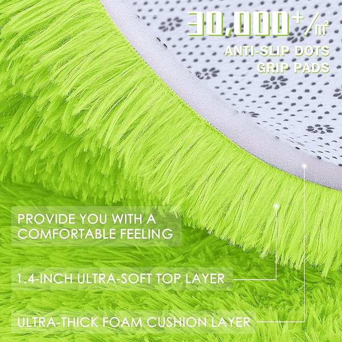 OLANLY Area Rugs for Living Room Bedroom, Machine Washable 4x5.9 ft Soft Fluffy Shaggy Bedside Rug, Indoor Floor Carpet for Kids Girls and Boys, Dorms, Nursery Rooms, Home Decor Aesthetic, Lime Green