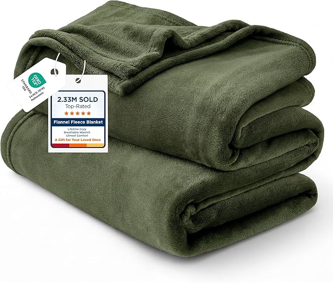 Bedsure Fleece Blanket Queen Blanket Olive Green - Bed Blanket Soft Lightweight Plush Fuzzy Cozy Luxury Microfiber, 90x90 inches