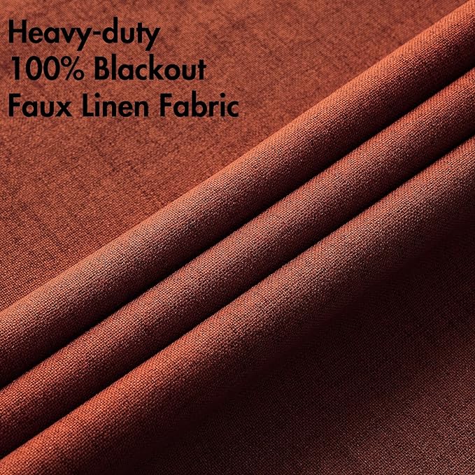 MIULEE Linen Curtains 100% Blackout for Bedroom Thermal Insulated Burnt Orange Grommet Room Darkening Curtains & Drapes Rust Terracotta Fall Decor for Living Room Nursery 52 x 72 Inch (2 Panels)