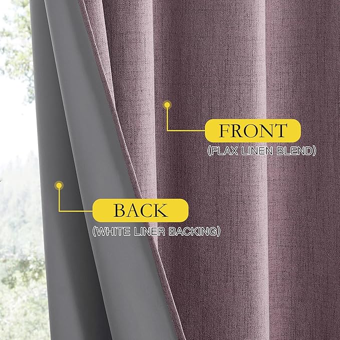 NICETOWN Chaise Mauve Vintage Linen 100% Blackout Curtains for Living Room, Thermal Insulated Curtains 84" Long, Noise Reducing Window Treatment Drapes for Hall Room, 42" Wide Per Panel, Set of 2