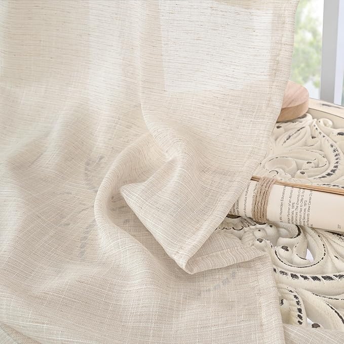 BGment Extra Long 108 Inch Length Curtains for Living Room Windows, Linen Oatmeal Drapes Rustic Country Textured for Farmhouse Bedroom Decor Lightweight Rod Pocket, 2 Panels Set, Each 52 Inch Wide