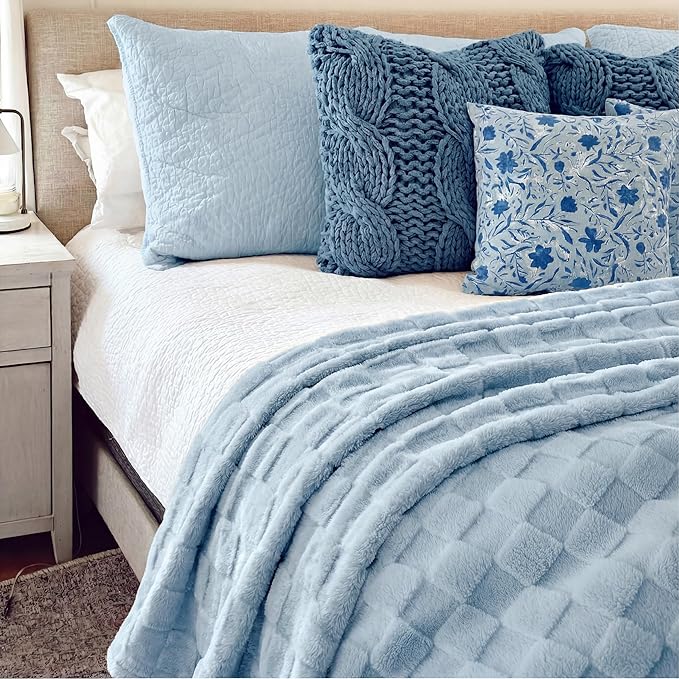 Bedsure GentleSoft Light Blue Throw Blanket for Couch - Super Soft Cozy Blankets Gifts for Kids Girls, Cute Small Fleece Throws for Bedroom Home Decor, 50x70 Inches