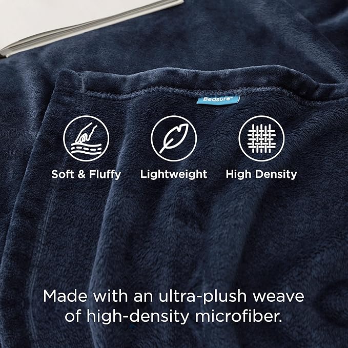 Bedsure GentleSoft Twin XL Fleece Blanket Dorm Bedding - Lightweight Soft Cozy Blankets for Bed, Sofa, Couch, Travel, Camping, Navy, 66"x90"