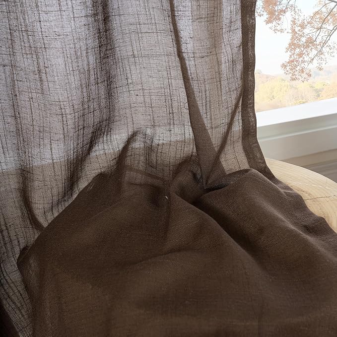 BGment Brown Linen Curtains 80 Inches Long for Living Room, Window Drapes Semi Sheer Rustic Textured for Farmhouse Beroom Dining Room Decor Rod Pocket Lightweight, 2 Panels Set, Each 52 Inch Wide